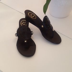 Jack rogers whipstich black leather.